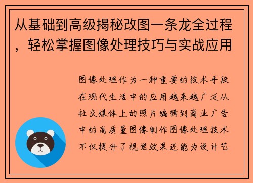 从基础到高级揭秘改图一条龙全过程，轻松掌握图像处理技巧与实战应用
